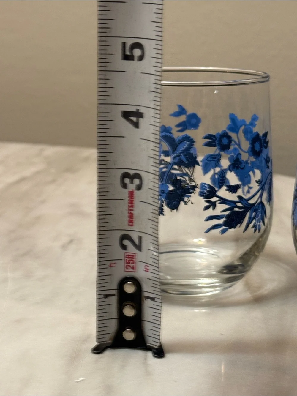 Royal Norfolk  Set Of  2 Glass Tumblers   Blue Flower Print 4.25” Height